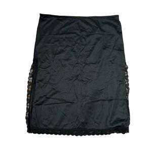 Womens Black Lace Trimmed Slip Skirt Mini‎ Vintage Style Side Slits Large Sheer